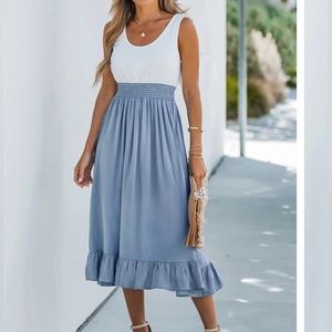 Ruffled Scoop Neck A-shape Dress
